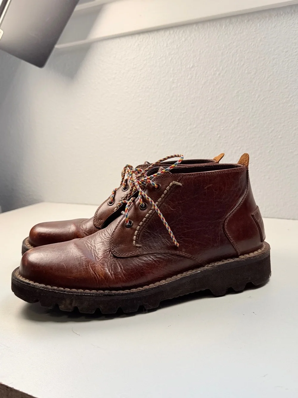 H S Trask Mens 8.5 M Brown Bison Leather Chukka Boots Lug Sole Vintage Brazil